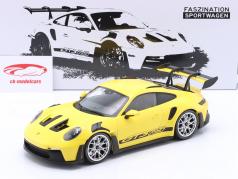 Porsche 911 (992) GT3 RS Bouwjaar 2023 geel / zilver velgen 1:18 Minichamps