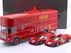 3 coches Colocar: OM Fiat 150 rolfo transportador de carreras con 2x Ferrari 330 P3 1:18 CMR / WERK83