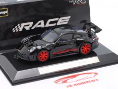 Porsche 911 (992) GT3 RS Bouwjaar 2022 zwart / roodheid Velgen 1:43 Bburago