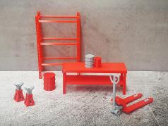 Werkstatt Zubehör Set (klein) rot 1:18 Dioramatoys