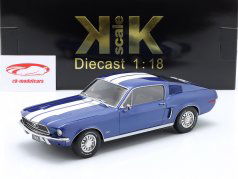 Ford Mustang GT Fastback Année de construction 1968 bleu métallique / blanc 1:18 KK-Scale