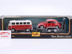 3-Car Set: Volkswagen VW T1 Bus & VW Käfer mit Anhänger 1:24 Maisto