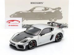 Porsche Cayman GT4 RS 2024 argent métallique / Weissach emballer 1:18 Minichamps