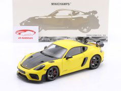 Porsche Cayman GT4 RS com Pacote Weissach Ano de construção 2024 amarelo 1:18 Minichamps