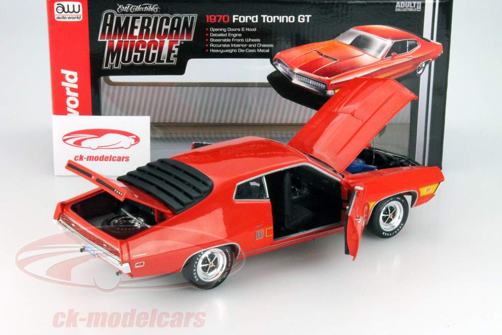 アメリカンマッスル 1/18 1970 Ford Torino GT ミニカー 1:18 1970 Ford Torino GT In Calypso Orange With Laser Stripe