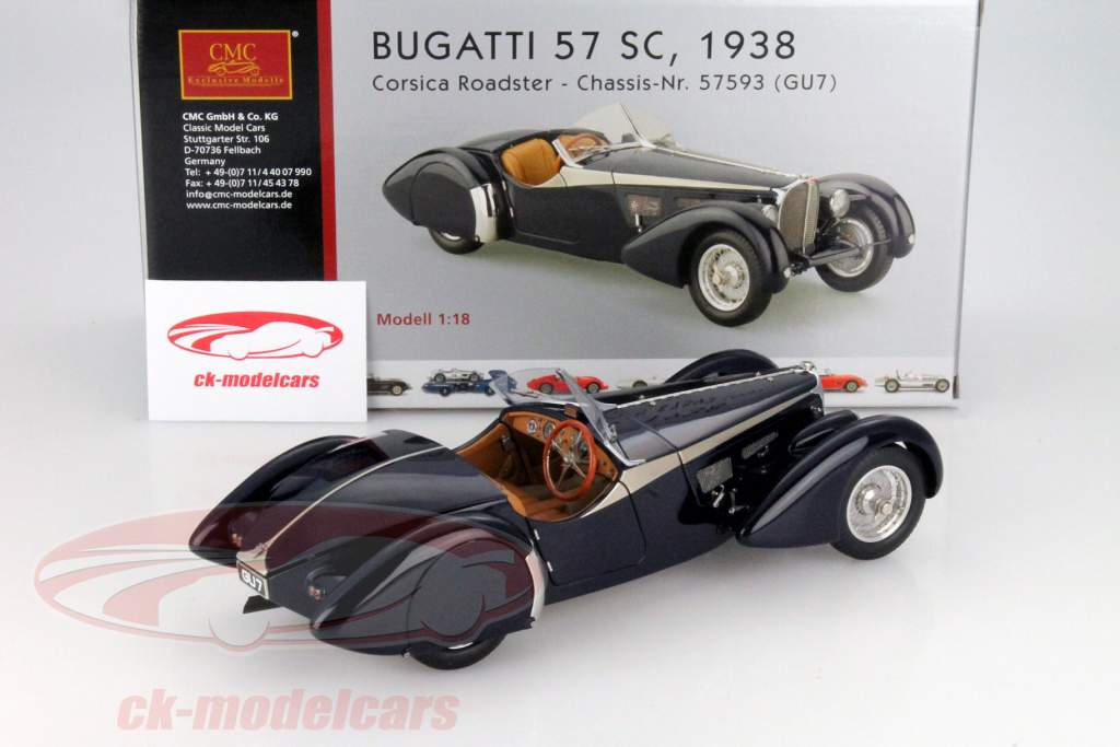 Bugatti 57 SC Корсика Родстер Год 1938 темно-синий / серебро 1:18 КМЦ