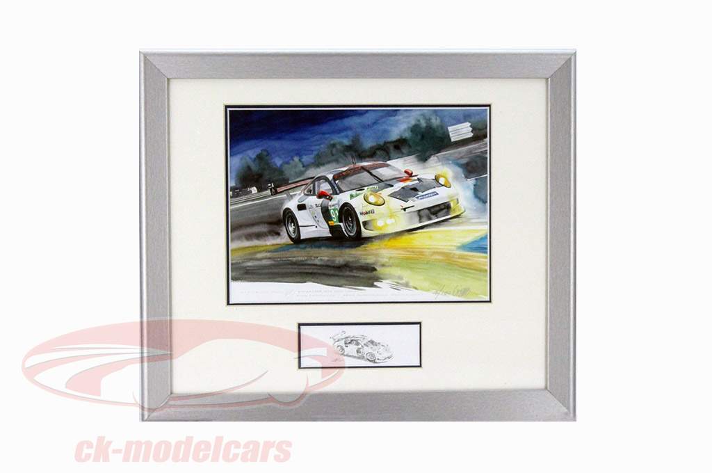 Afbeelding: Porsche 911 RSR #91 LeMans 2013 Formaat 25 x 30 cm inbegrip Kader