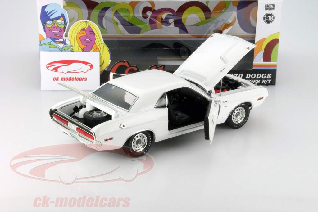 Dodge Challenger R / T Jaar 1970 wit 1:18 Greenlight