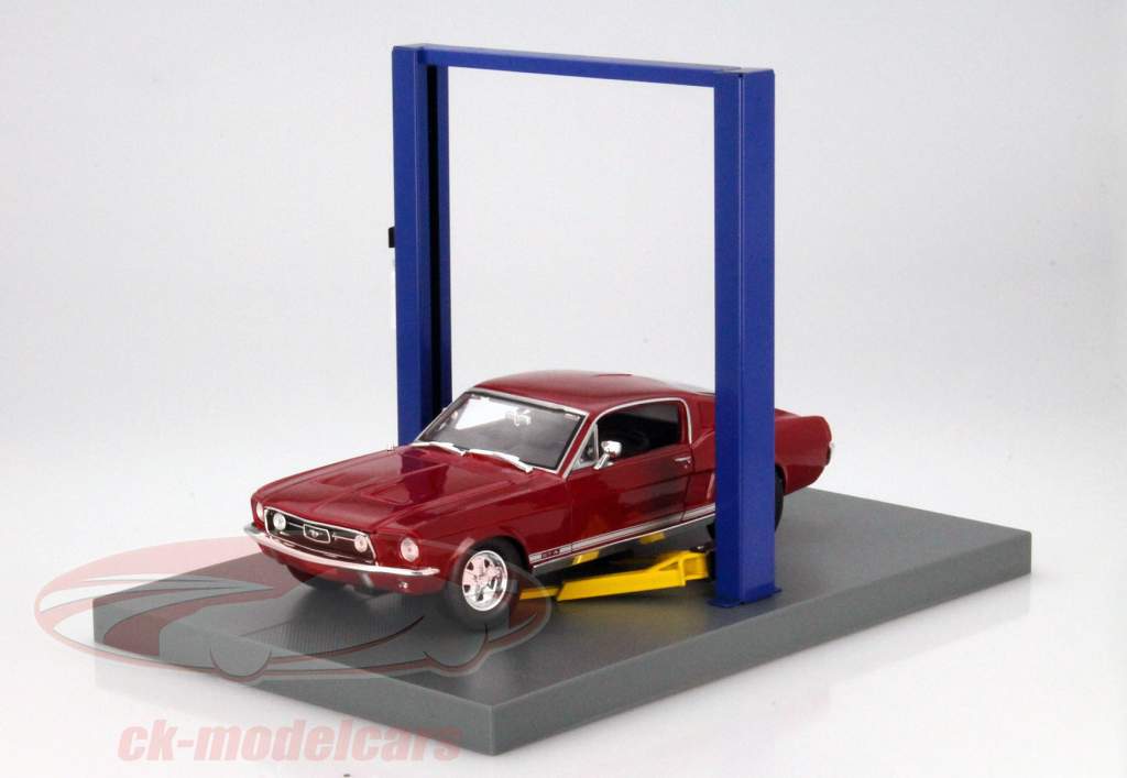 Einstellbare Zwei-Säulen Hebebühne blau für Modellautos in 1:18 Greenlight