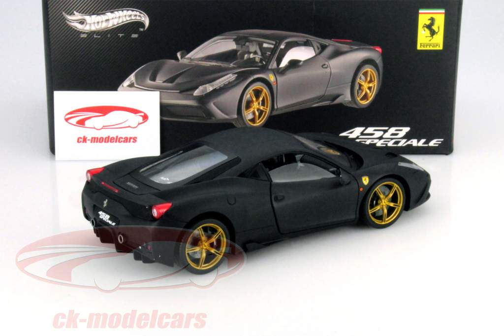 Ferrari 458 Speciale Byggeår 2013 matt sort 1:18 HotWheels Elite