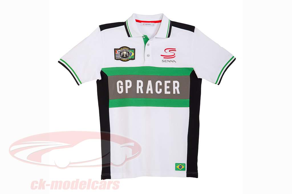 Ayrton Senna Polo Interlagos blanc / gris / vert Taille S