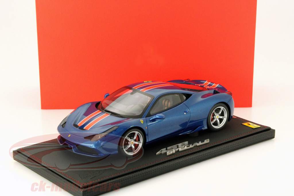 Ferrari 458 Speciale Année 2014 Californie bleu avec oranges Bande 1:18 BBR