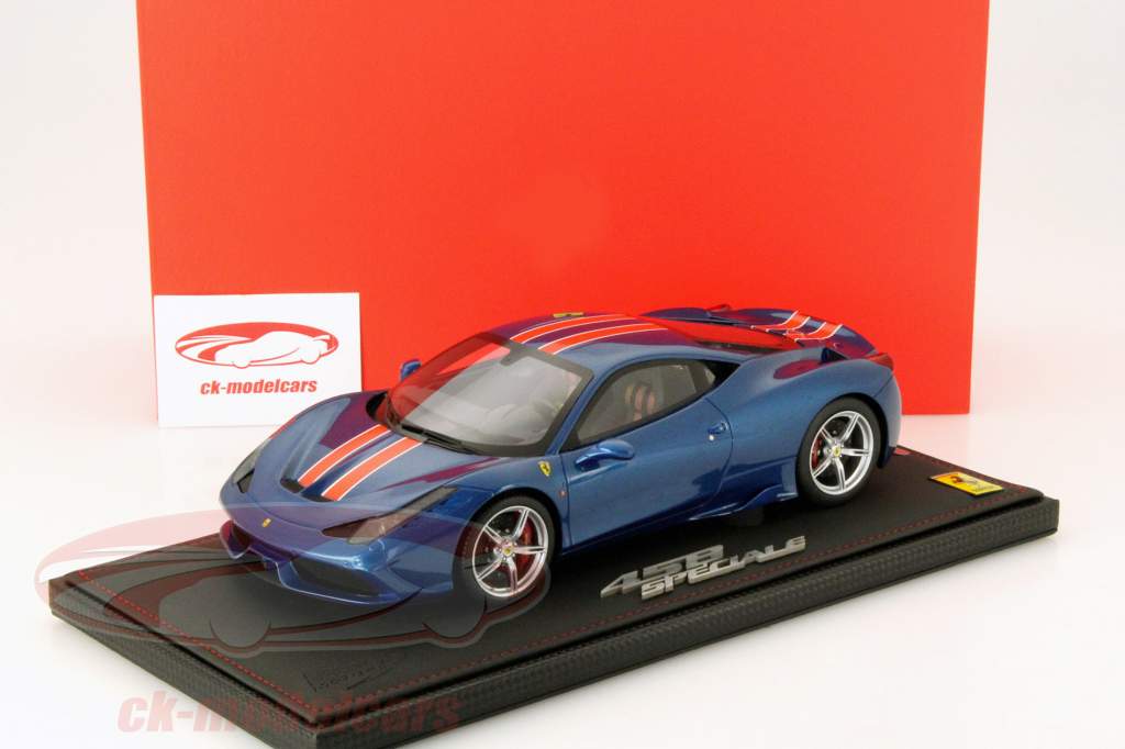 Ferrari 458 Speciale Ano 2014 Califórnia azul com laranjas Tira 1:18 BBR