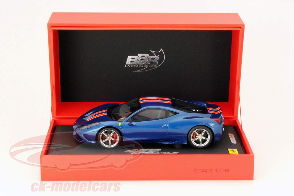 Ferrari 458 Speciale Année 2014 Californie bleu avec oranges Bande 1:18 BBR