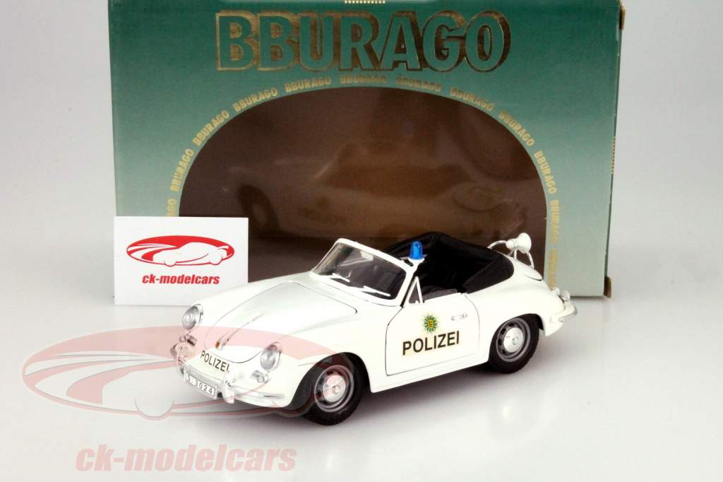 ブラーゴ(エクセル)ポルシェ356POLIZEIカブリオレ1964 Bburago 1:18 Porsche 356 Police Year 1964 white model car