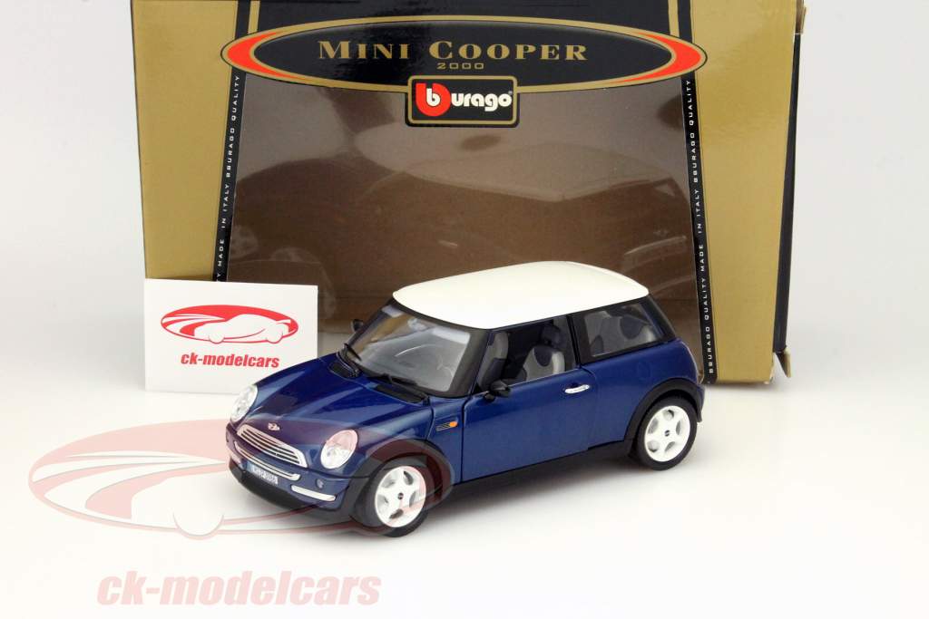 Mini Cooper année 2000 bleu / blanc 1:18 Bburago