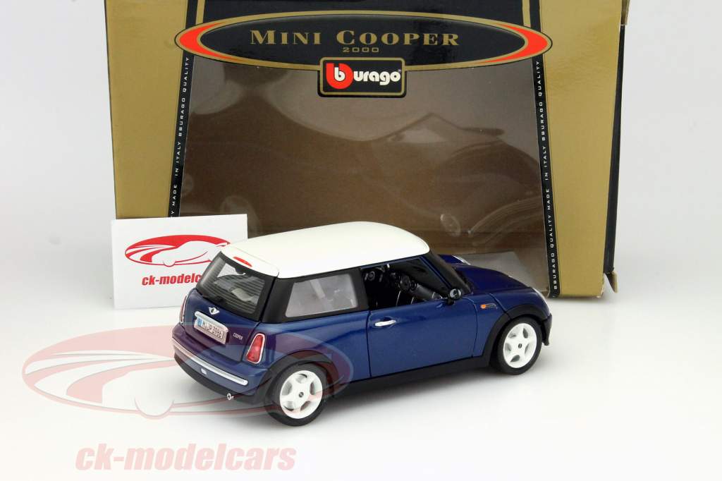 Mini Cooper année 2000 bleu / blanc 1:18 Bburago