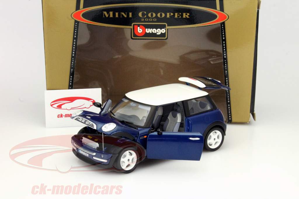Mini Cooper year 2000 blue / white 1:18 Bburago