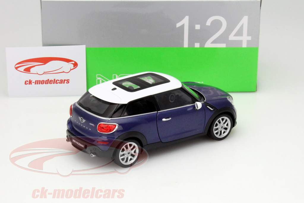 Mini Cooper S Paceman Год 2014 синий / белый 1:24 Welly