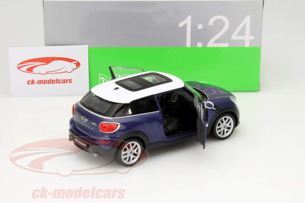 Mini Cooper S Paceman Год 2014 синий / белый 1:24 Welly