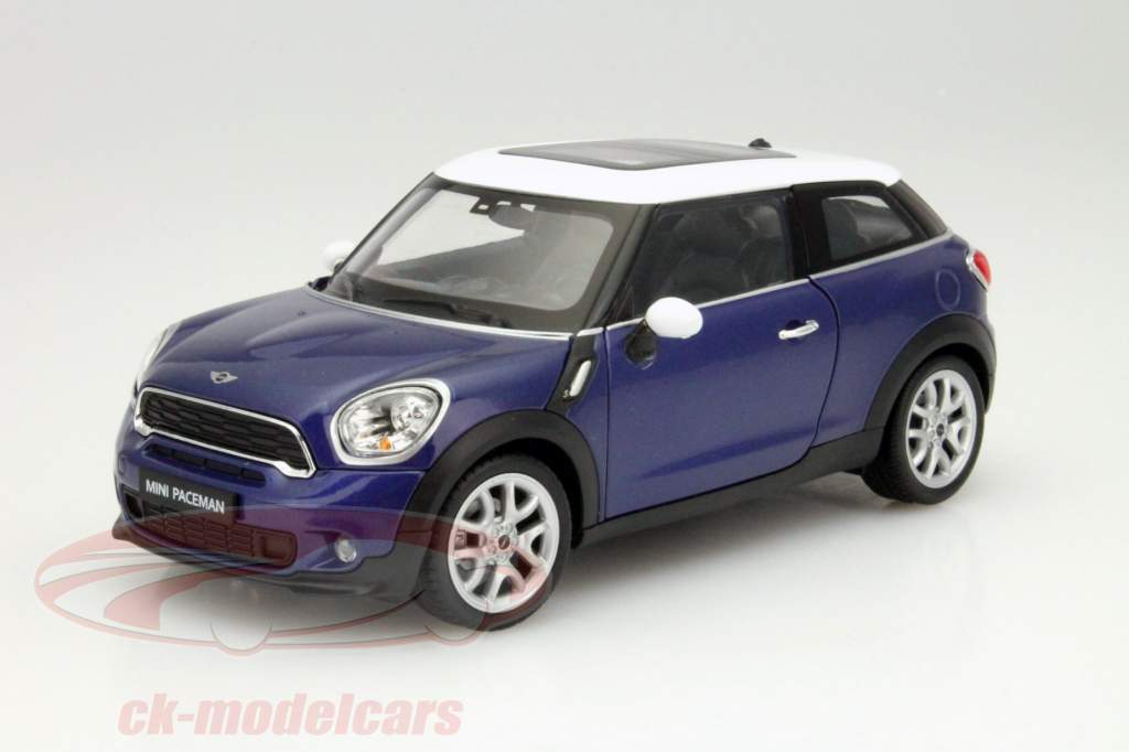Mini Cooper S Paceman Год 2014 синий / белый 1:24 Welly