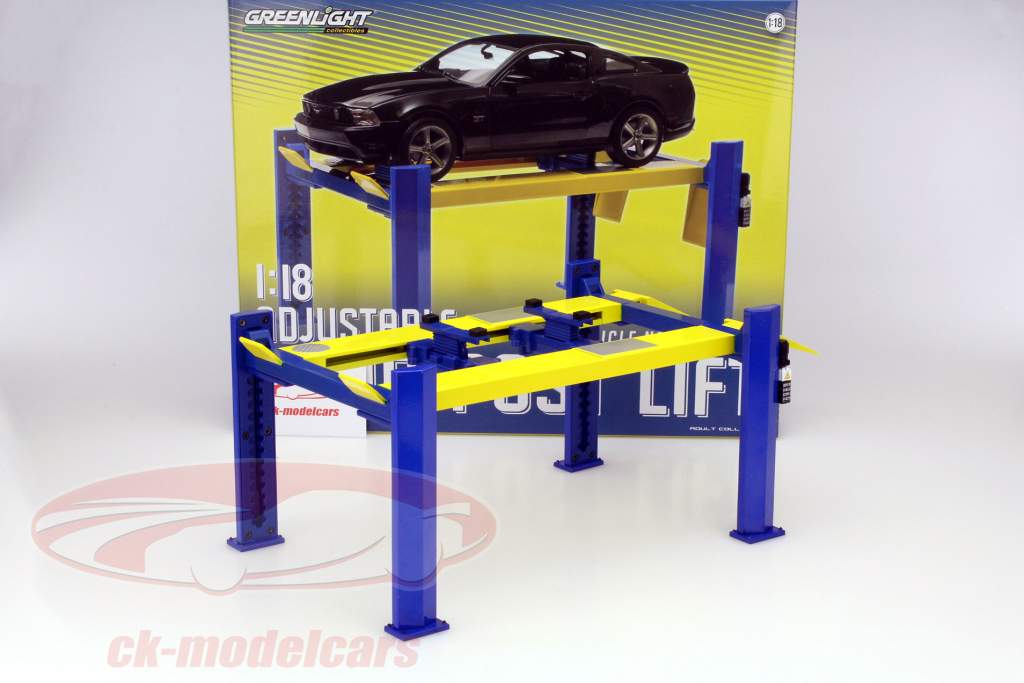 Fire kolonner Hydraulisk rampe gul / blå til Modelbiler i Scale 1:18 Greenlight