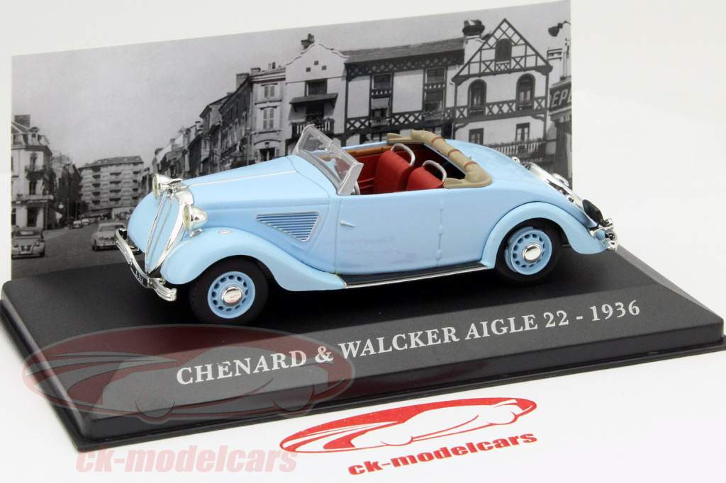 Chenard and Walker Aigle 22 Cabrio Jaar 1936 lichtblauw 1:43 Altaya