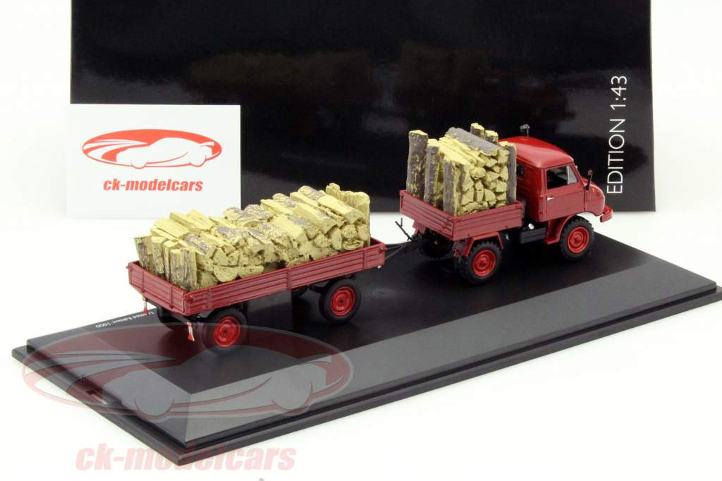 Unimog U411 mit Holzanhänger rot 1:43 Schuco