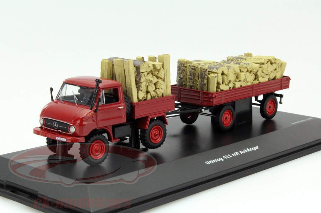 Unimog U411 mit Holzanhänger rot 1:43 Schuco