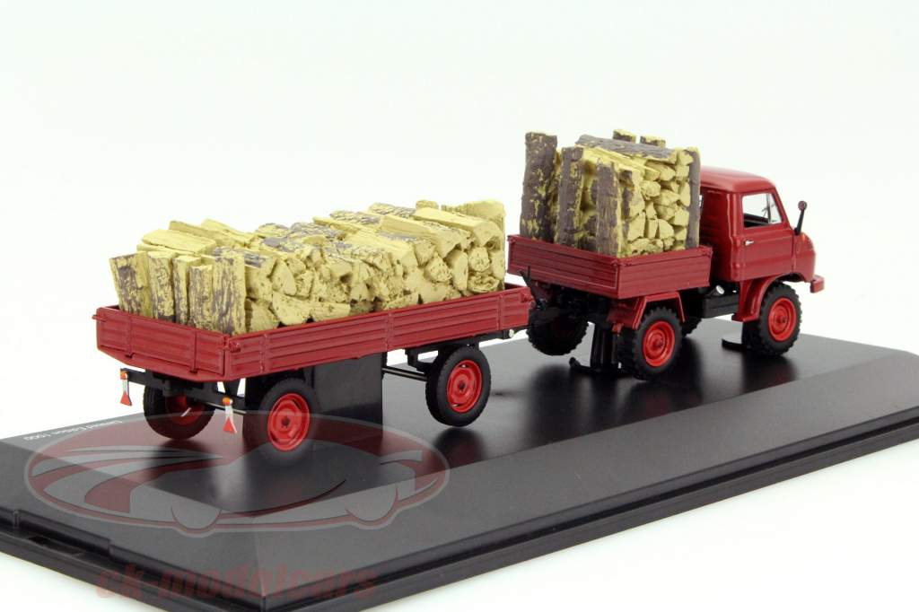 Unimog U411 mit Holzanhänger rot 1:43 Schuco