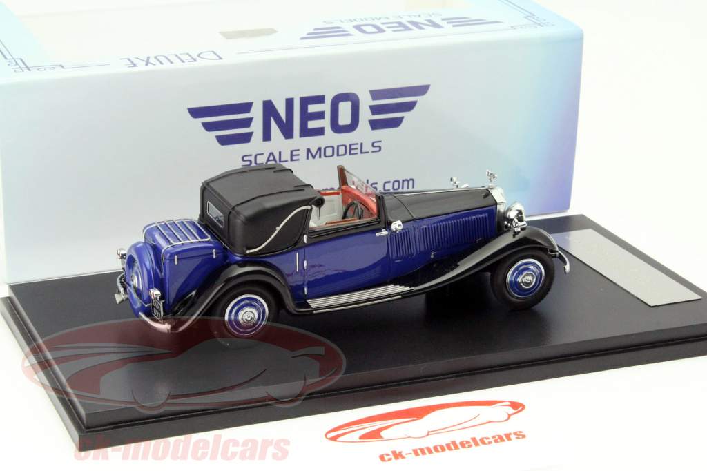 Rolls Royce Phantom II Continental DHC Gurney Nutting blå / sort RHD 1:43 Neo