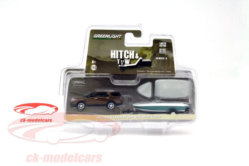 Ford Explorer イヤー 2013 と 舟 ととも​​に トレーラー ブラウン / グリーン 1:64 Greenlight