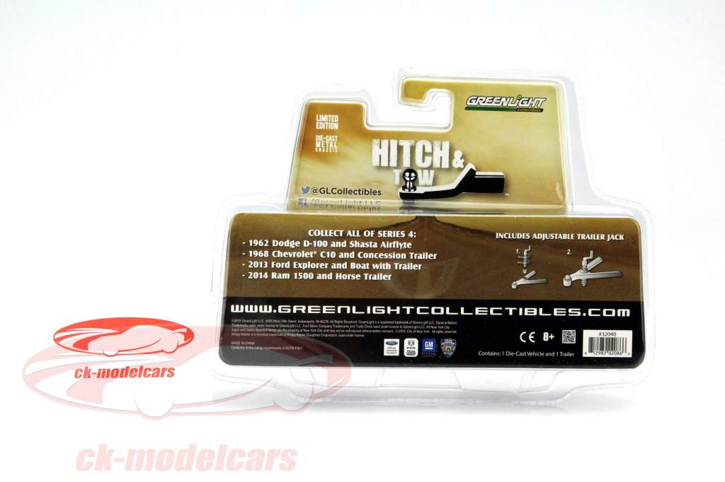 福特探险者 (Explorer) 2013年 配同 船和拖车 褐/绿色 1:64 绿光 Greenlight