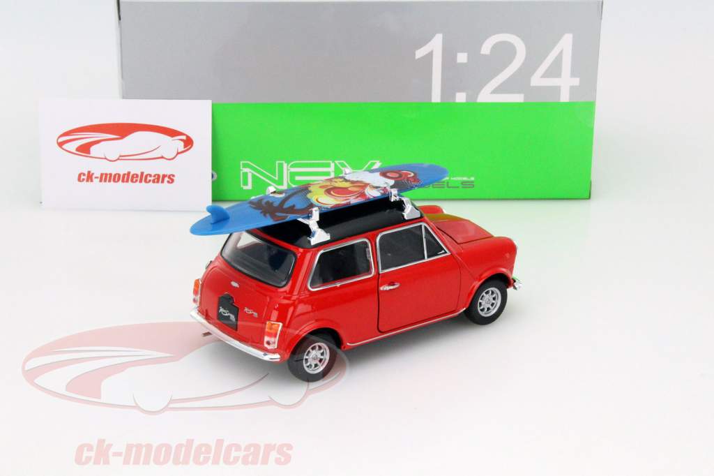 Mini Cooper 1300 With surfboard red 1:24 Welly