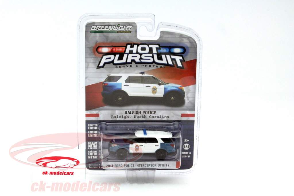 Ford Police Interceptor Année 2014 Raleigh Police bleu / blanc 1:64 Greenlight
