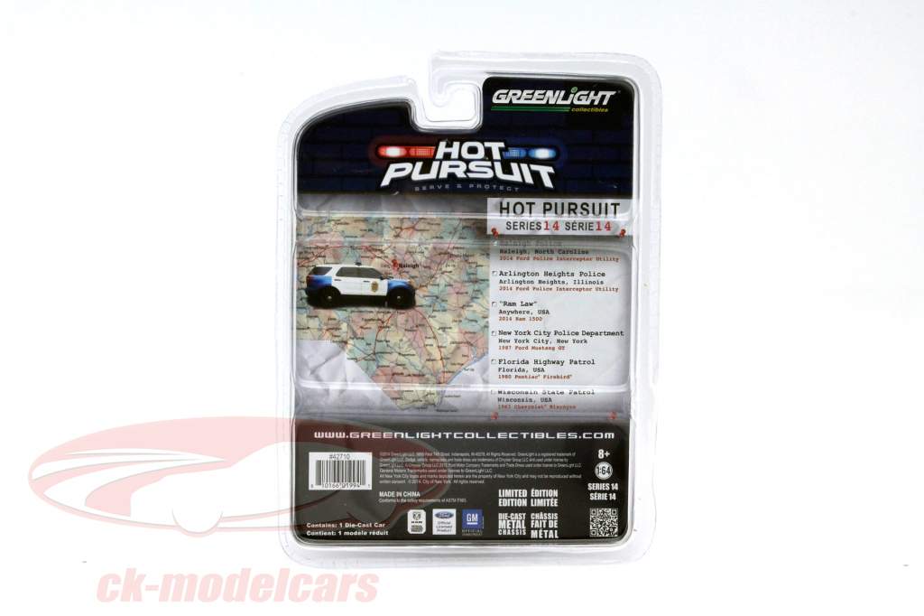 Ford Police Interceptor Année 2014 Raleigh Police bleu / blanc 1:64 Greenlight