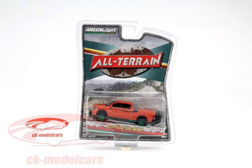 Dodge Ram 1500 Sport Jaar 2014 oranje / groen 1:64 Greenlight