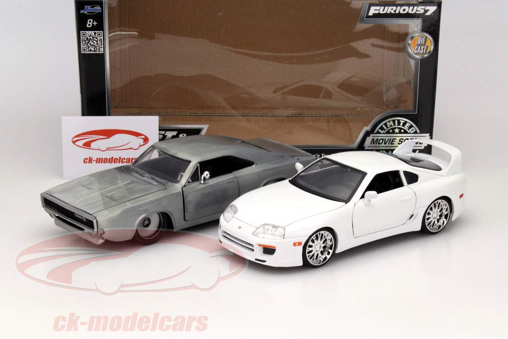 2-Car Régler Dom's Dodge Charger R/T et Brian's Toyota Supra argenterie / blanc 1:24 Jada Toys