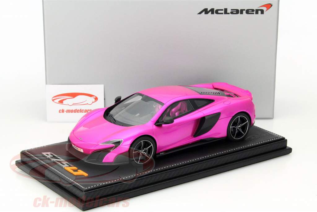 McLaren 675 LT Année 2015 avec Vitrine rose / noir Intérieur 1:18 Tecnomodel