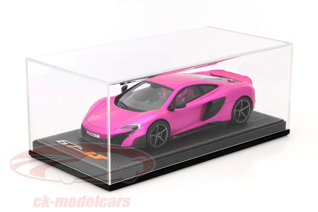McLaren 675 LT Année 2015 avec Vitrine rose / noir Intérieur 1:18 Tecnomodel