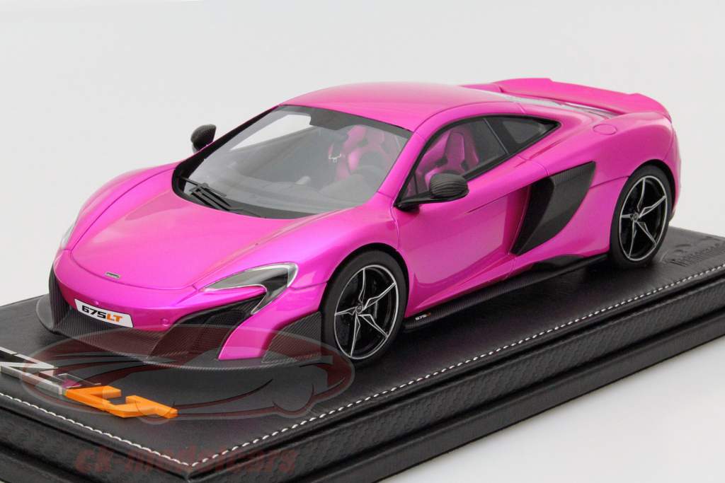 McLaren 675 LT Année 2015 avec Vitrine rose / noir Intérieur 1:18 Tecnomodel