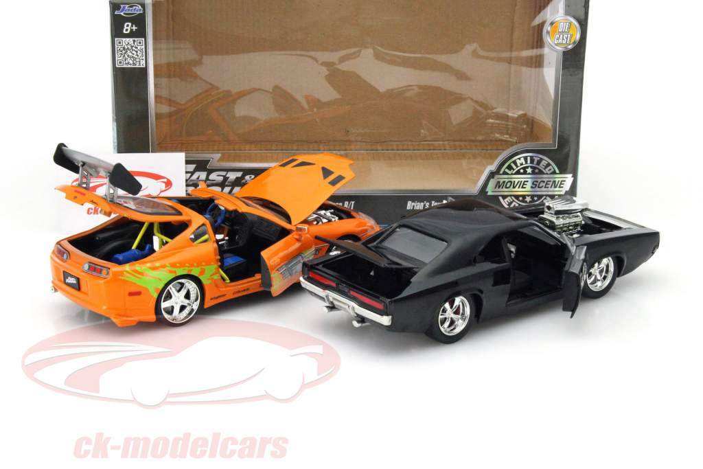 2-Car Set Dom's Dodge Charger R/T og Brian's Toyota Supra sort / appelsin 1:24 Jada Toys