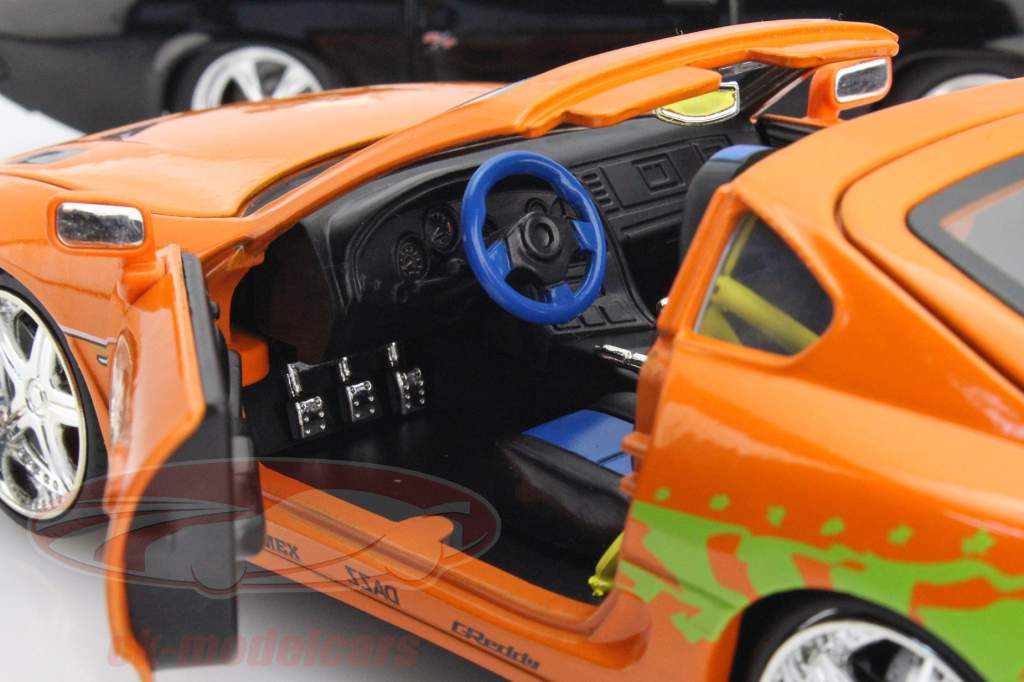2-Car Set Dom's Dodge Charger R/T og Brian's Toyota Supra sort / appelsin 1:24 Jada Toys