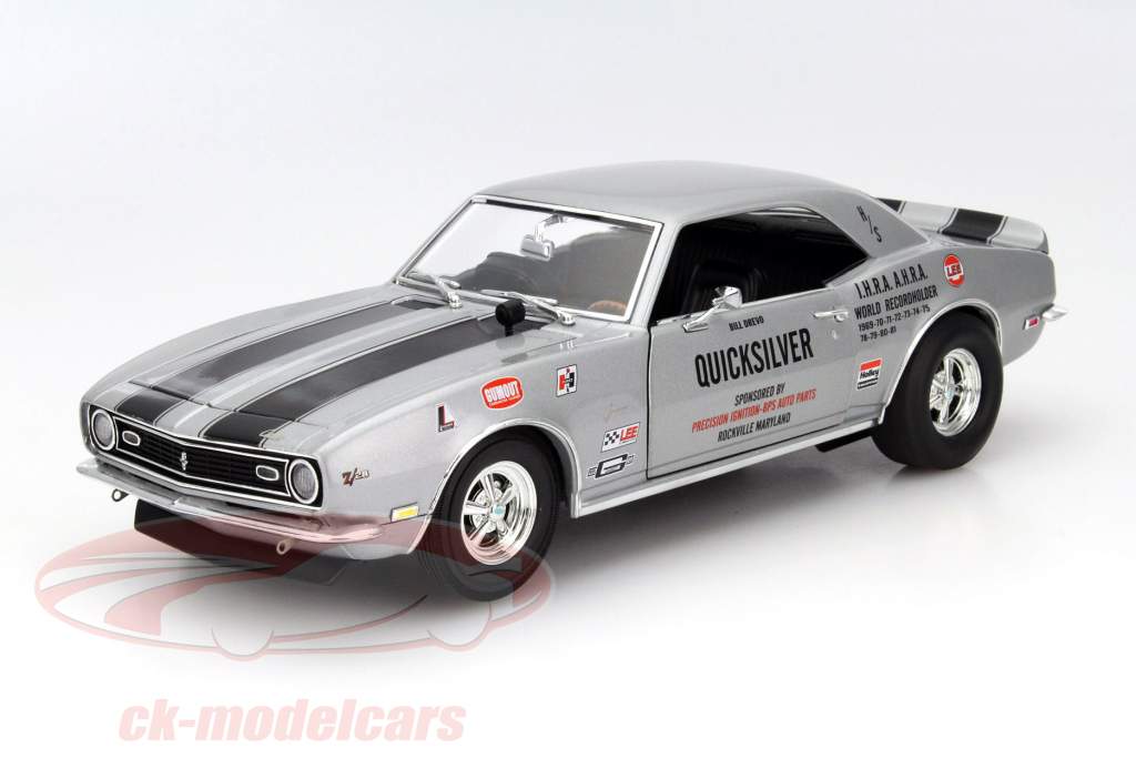 Chevrolet Camaro Drag Quicksilver año 1968 plata 1:18 GMP
