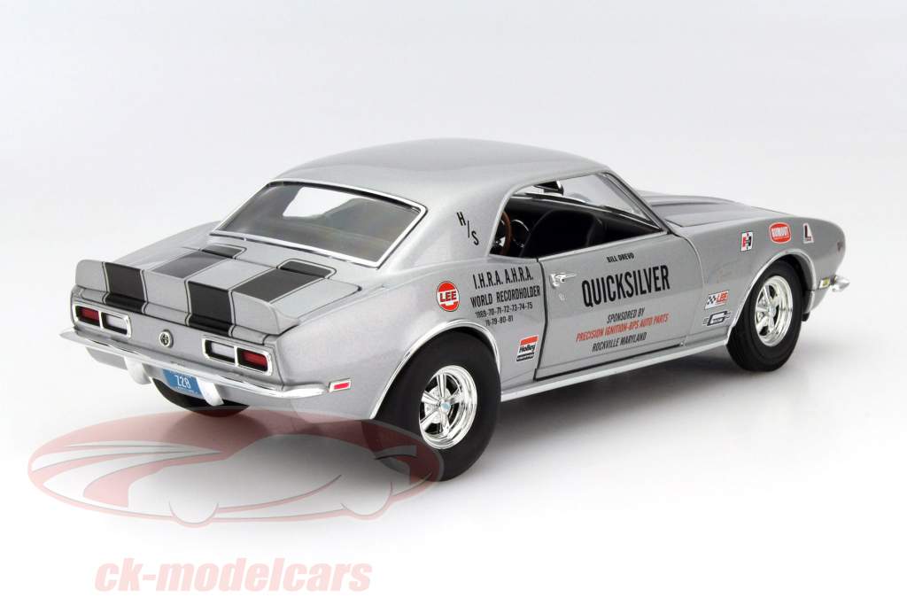 Chevrolet Camaro Drag Quicksilver año 1968 plata 1:18 GMP
