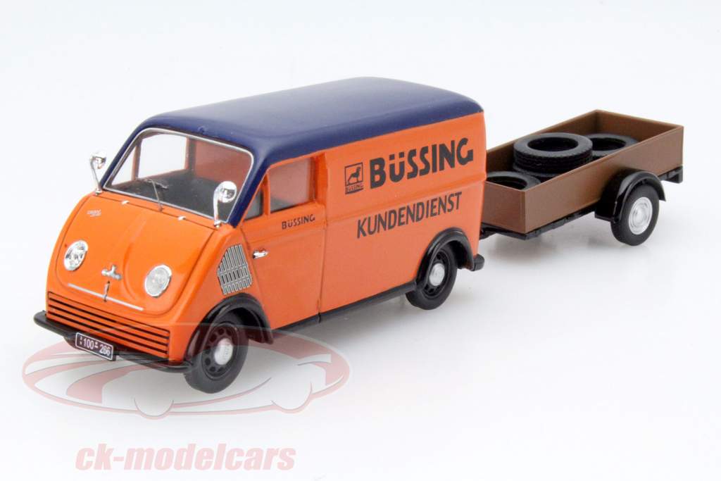 DKW Schnelllaster Büssing with trailer orange / blue / brown 1:43 Schuco