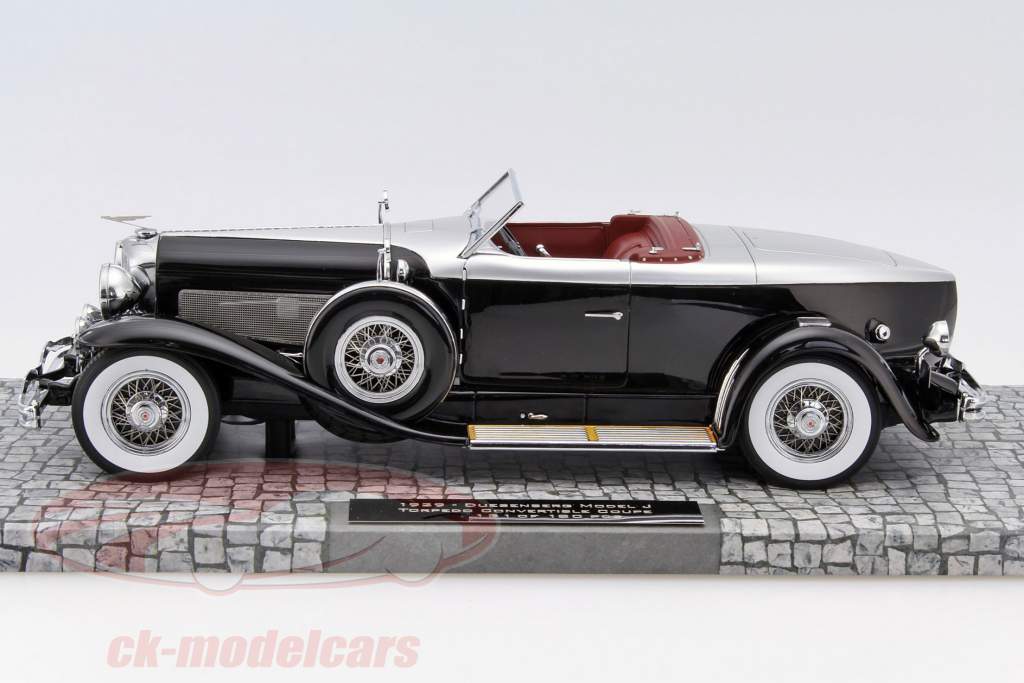 Duesenberg Model J Torpedo Convertible Coupe Bj. 1929 sort / sølv 1:18 Minichamps