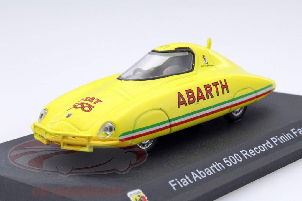 Fiat Abarth 500 Record Pinin Farina jaar 1958 geel 1:43 Altaya