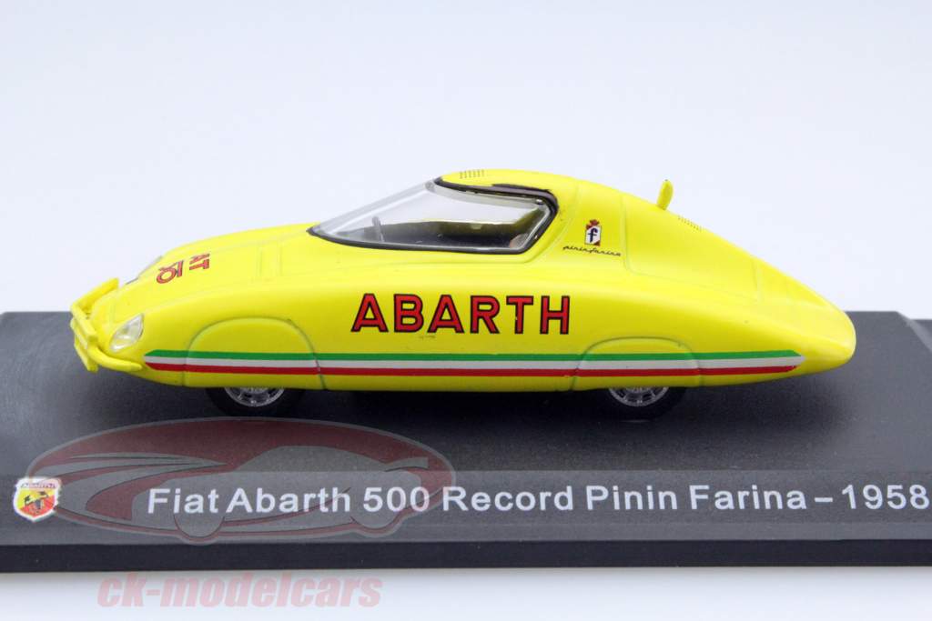Fiat Abarth 500 Record Pinin Farina jaar 1958 geel 1:43 Altaya
