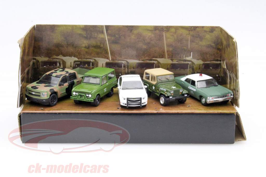 5-Car set US Army verde / bianco / marrone 1:64 Greenlight